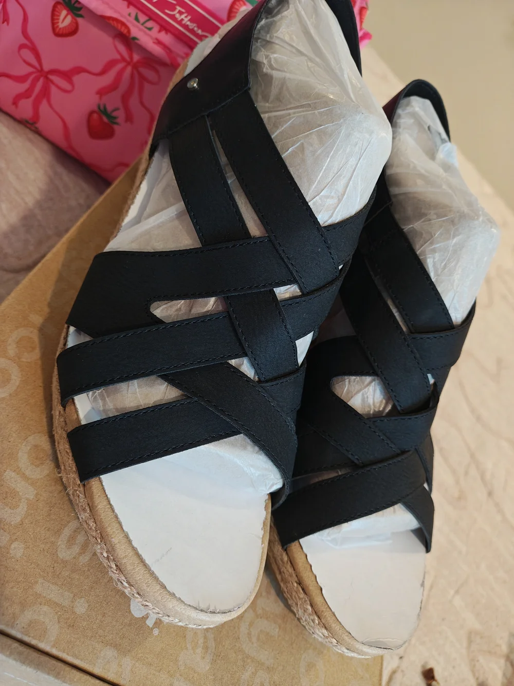 Dr. Scholl's Black Crisscross Espadrille Wedge Sandals